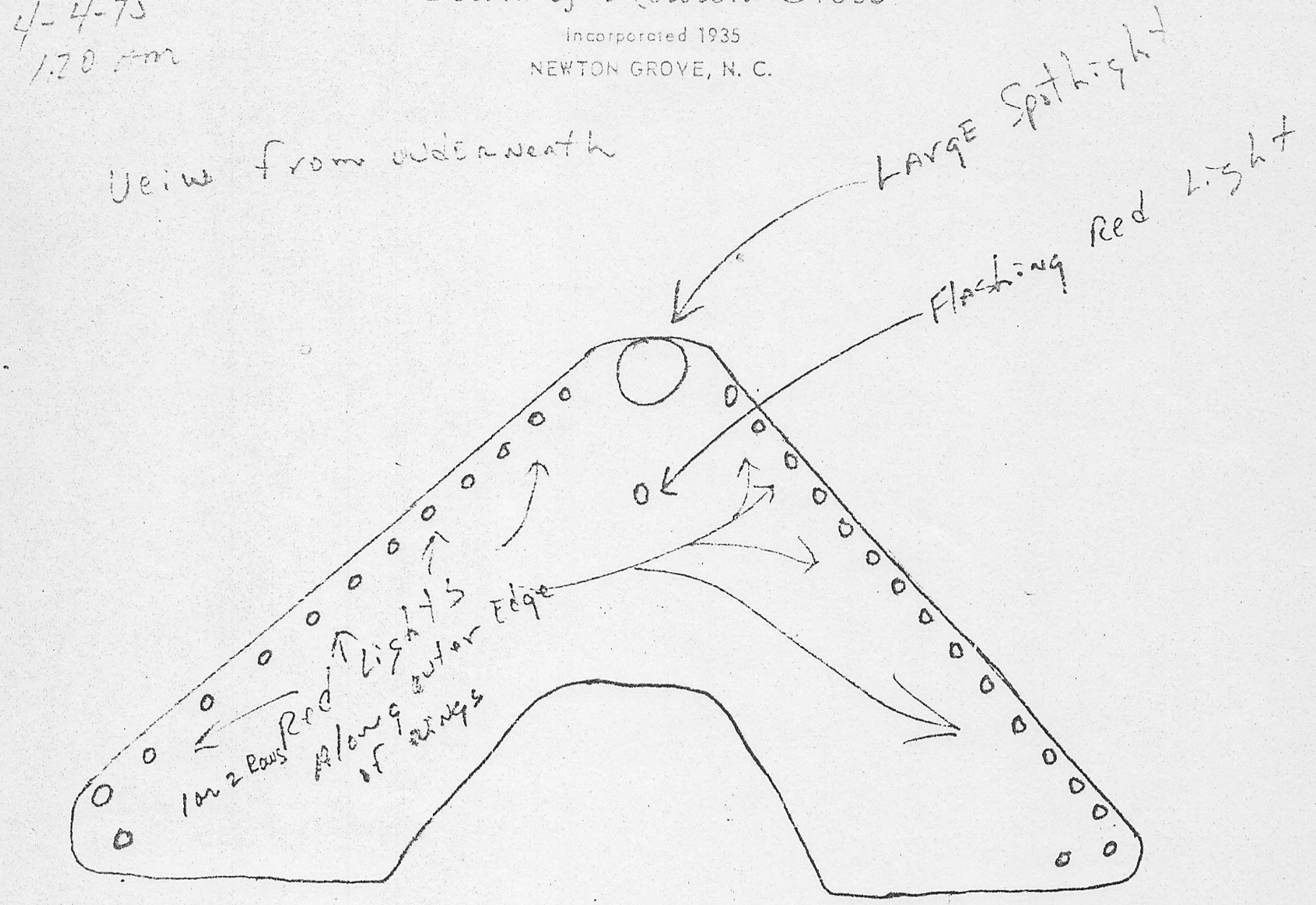 1975 North Carolina Police Reports Described V-Shaped Craft; Records Missing